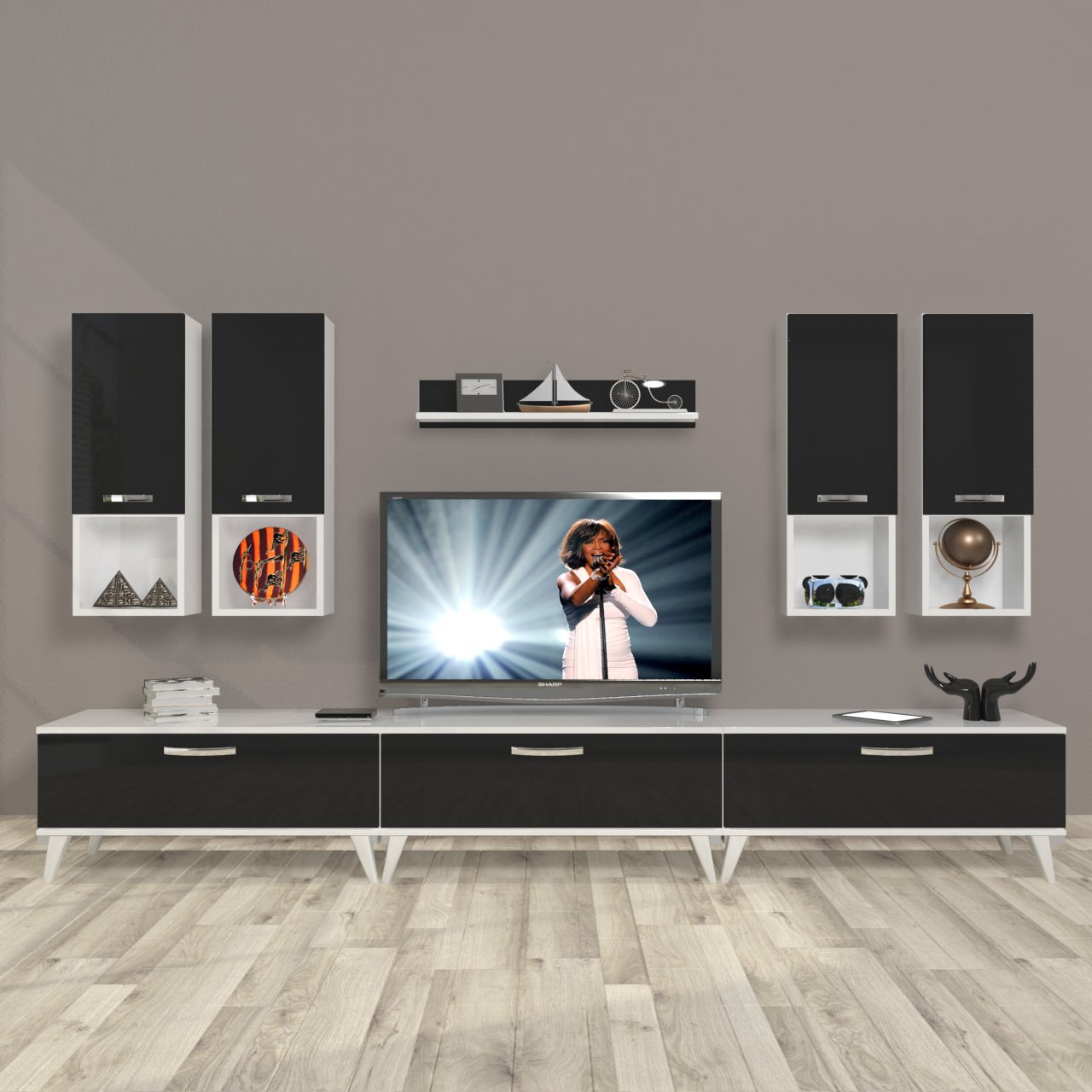 Decoraktiv Eko 8DA Mdf Retro Tv Ünitesi Tv Sehpası Beyaz - Siyah