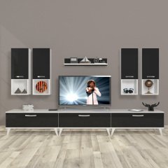 Decoraktiv Eko 8DA Mdf Retro Tv Ünitesi Tv Sehpası Beyaz - Siyah