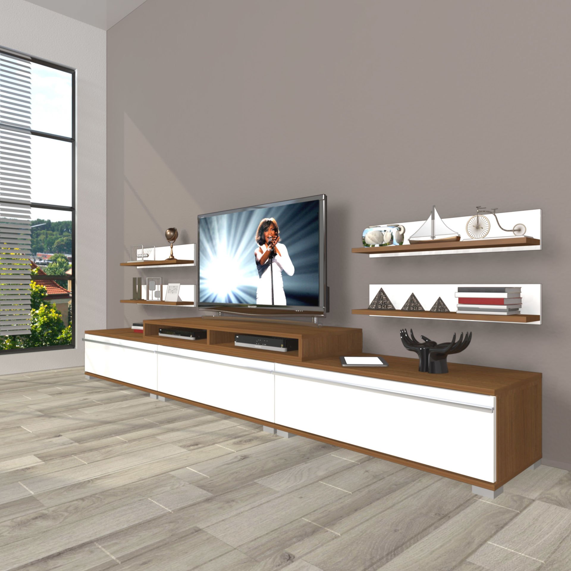 Decoraktiv Ekoflex 270r Mdf Tv Ünitesi Tv Sehpası Ceviz - Beyaz