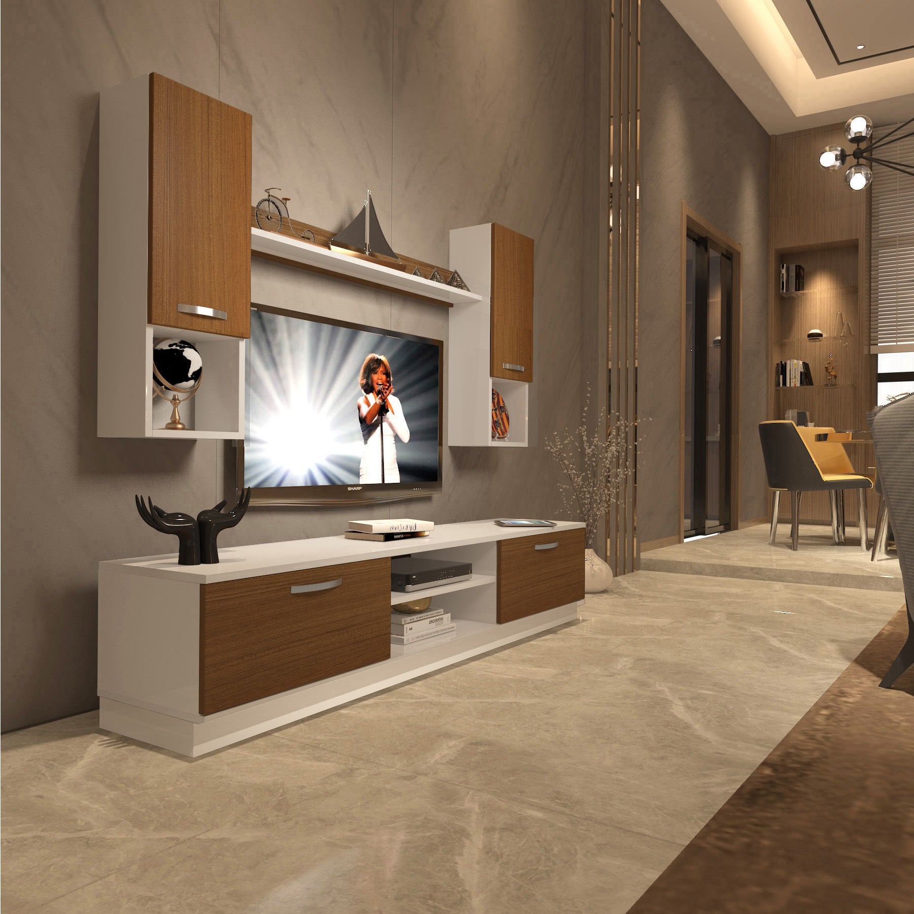 Decoraktiv Eko 5DAB Mdf Dvd Tv Ünitesi Tv Sehpası Beyaz - Ceviz