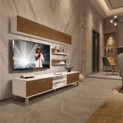 Decoraktiv Eko 5 Mdf Dvd Krom Ayaklı Tv Ünitesi Tv Sehpası Beyaz - Ceviz