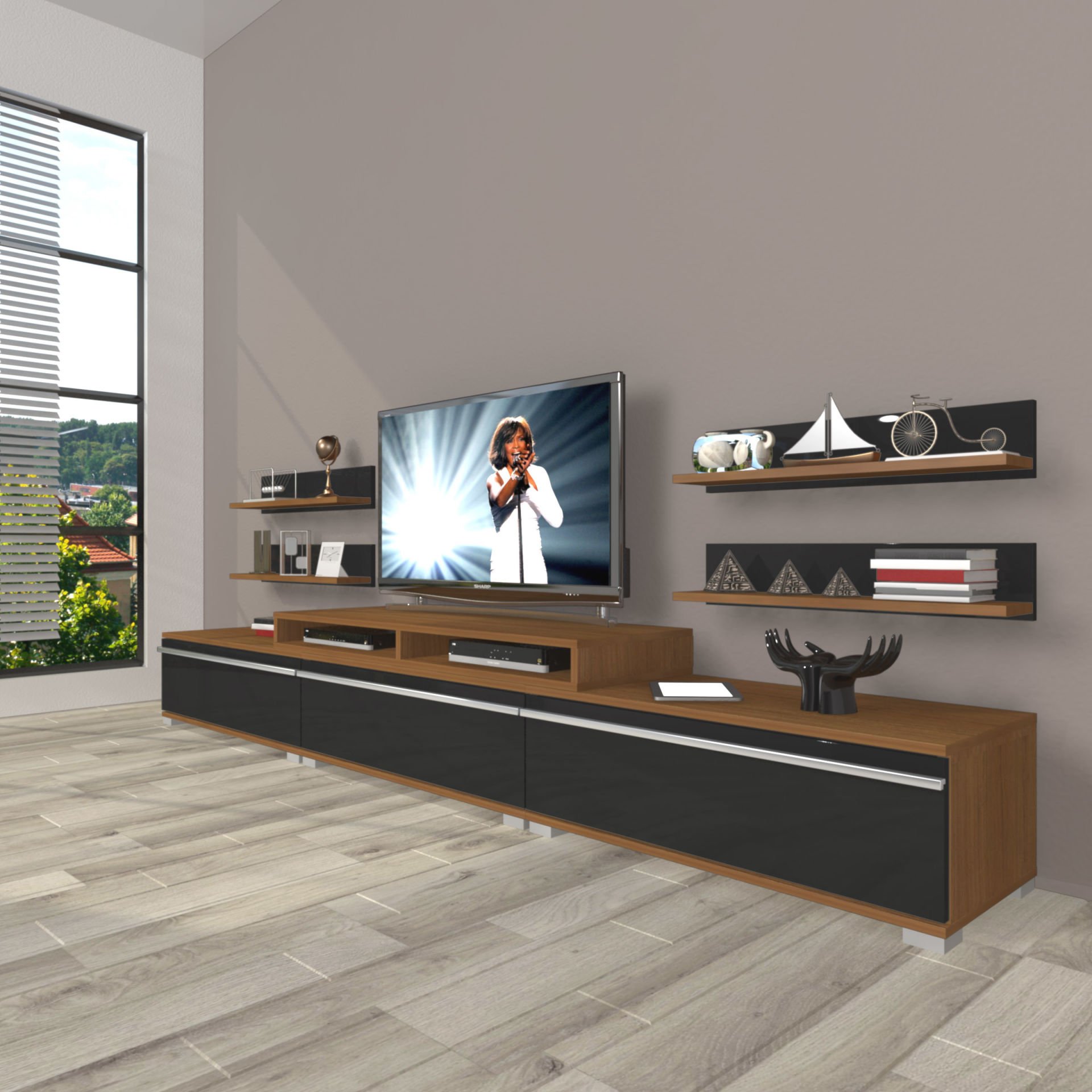 Decoraktiv Ekoflex 270r Mdf Tv Ünitesi Tv Sehpası Ceviz - Siyah