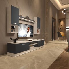 Decoraktiv Eko 5DAB Mdf Dvd Tv Ünitesi Tv Sehpası Beyaz - Antrasit
