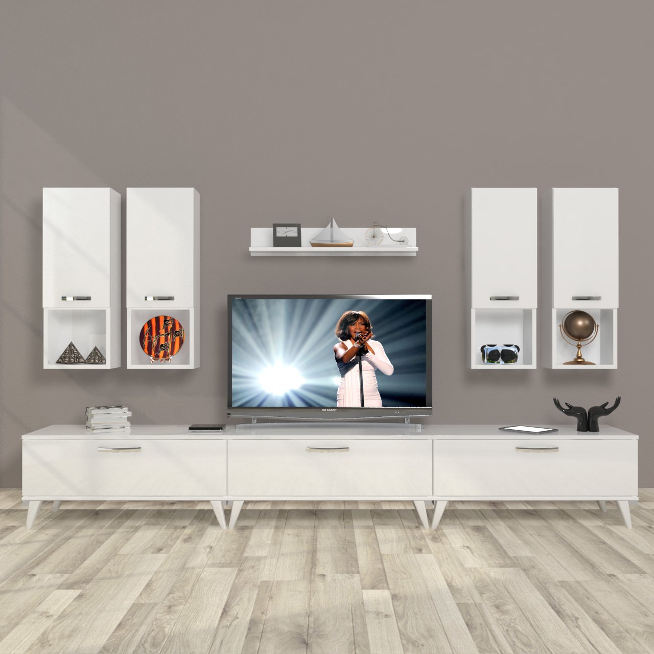 Decoraktiv Eko 8DA Mdf Retro Tv Ünitesi Tv Sehpası Parlak Beyaz