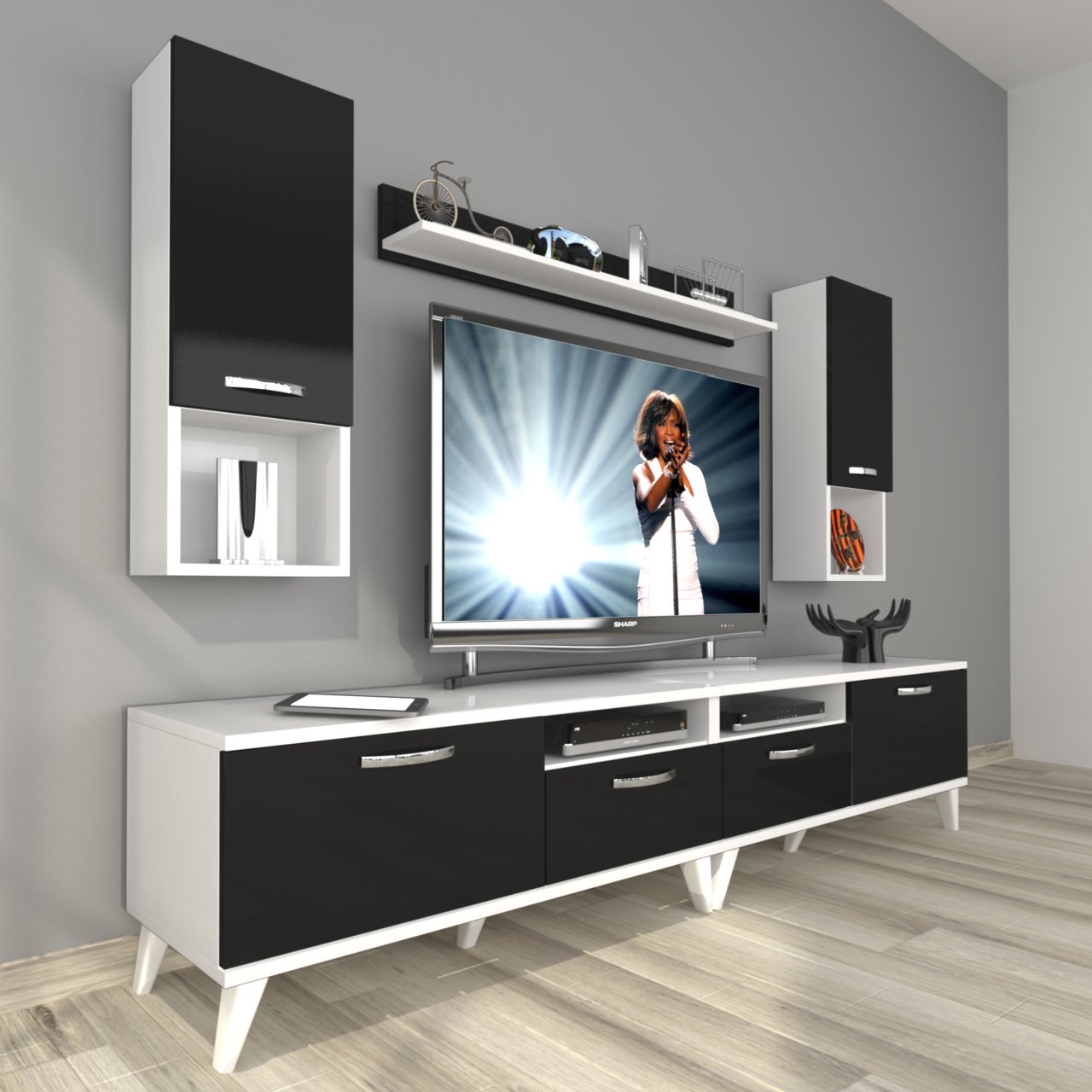 Decoraktiv Eko 5220DA Slm Retro Tv Ünitesi Tv Sehpası Beyaz - Siyah