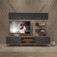Decoraktiv Eko 5 Mdf Dvd Krom Ayaklı Tv Ünitesi Tv Sehpası Ceviz - Antrasit