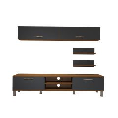 Decoraktiv Eko 5 Mdf Dvd Krom Ayaklı Tv Ünitesi Tv Sehpası Ceviz - Antrasit