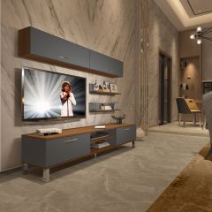 Decoraktiv Eko 5 Mdf Dvd Krom Ayaklı Tv Ünitesi Tv Sehpası Ceviz - Antrasit