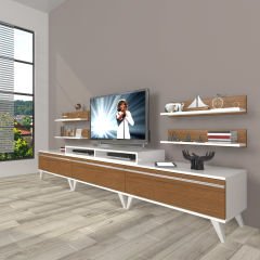 Decoraktiv Ekoflex 270r Mdf Retro Tv Ünitesi Tv Sehpası Beyaz - Ceviz