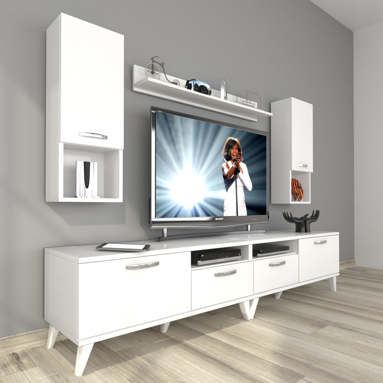 Decoraktiv Eko 5220DA Slm Retro Tv Ünitesi Tv Sehpası Parlak Beyaz
