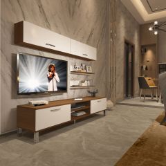 Decoraktiv Eko 5 Mdf Dvd Krom Ayaklı Tv Ünitesi Tv Sehpası Ceviz - Beyaz