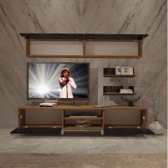 Decoraktiv Eko 5 Mdf Dvd Krom Ayaklı Tv Ünitesi Tv Sehpası Ceviz - Siyah