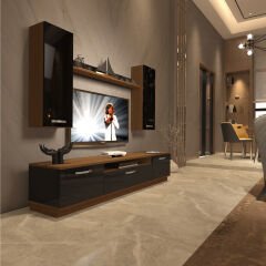 Decoraktiv Trio 5D Mdf Tv Ünitesi Tv Sehpası Ceviz - Siyah