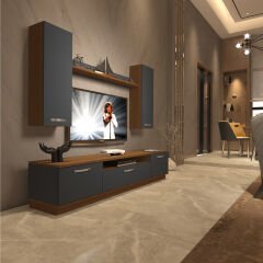 Decoraktiv Trio 5D Mdf Tv Ünitesi Tv Sehpası Ceviz - Antrasit