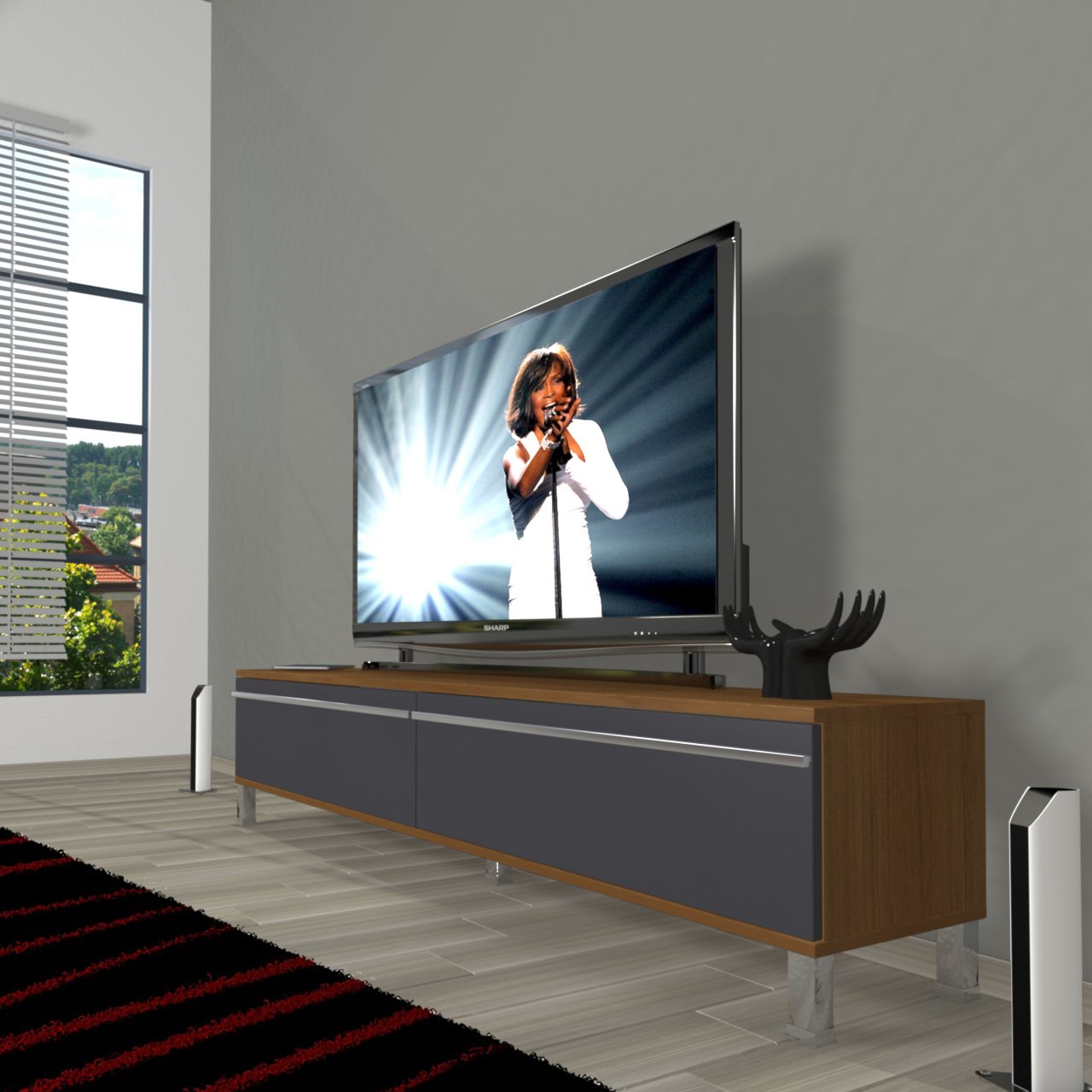Decoraktiv Eko 140T Mdf Krom Ayaklı Tv Ünitesi Tv Sehpası Ceviz - Antrasit