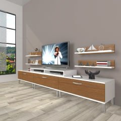 Decoraktiv Ekoflex 270r Slm Krom Ayaklı Tv Ünitesi Tv Sehpası Beyaz - Ceviz