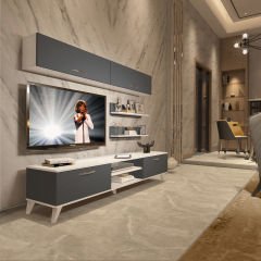 Decoraktiv Eko 5 Mdf Dvd Retro Tv Ünitesi Tv Sehpası Beyaz - Antrasit