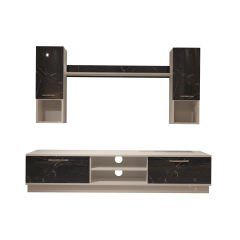 Decoraktiv Eko 5DAB Mdf Dvd Tv Ünitesi Tv Sehpası Beyaz - Siyah Mermer