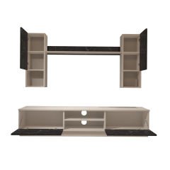 Decoraktiv Eko 5DAB Mdf Dvd Tv Ünitesi Tv Sehpası Beyaz - Siyah Mermer