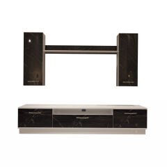 Decoraktiv Trio 5D Mdf Tv Ünitesi Tv Sehpası Beyaz - Siyah Mermer