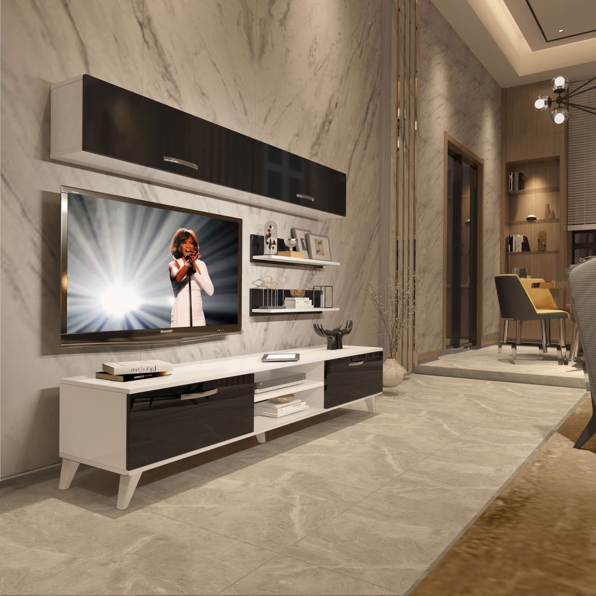 Decoraktiv Eko 5 Mdf Dvd Retro Tv Ünitesi Tv Sehpası Beyaz - Siyah