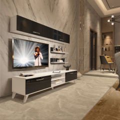 Decoraktiv Eko 5 Mdf Dvd Retro Tv Ünitesi Tv Sehpası Beyaz - Siyah