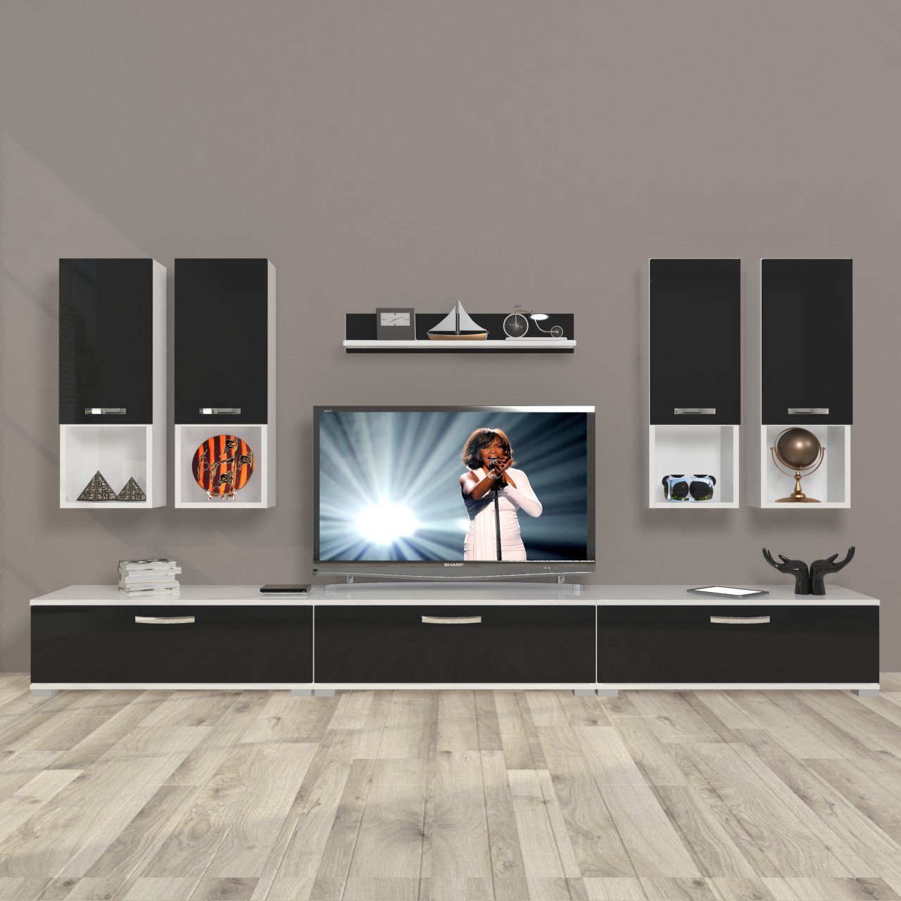 Decoraktiv Eko 8DA Slm Tv Ünitesi Tv Sehpası Beyaz - Siyah
