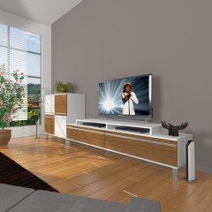 Decoraktiv Ekoflex On Mdf Krom Ayaklı Tv Ünitesi Tv Sehpası Beyaz - Ceviz