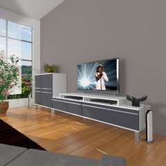 Decoraktiv Ekoflex On Mdf Krom Ayaklı Tv Ünitesi Tv Sehpası Beyaz - Antrasit