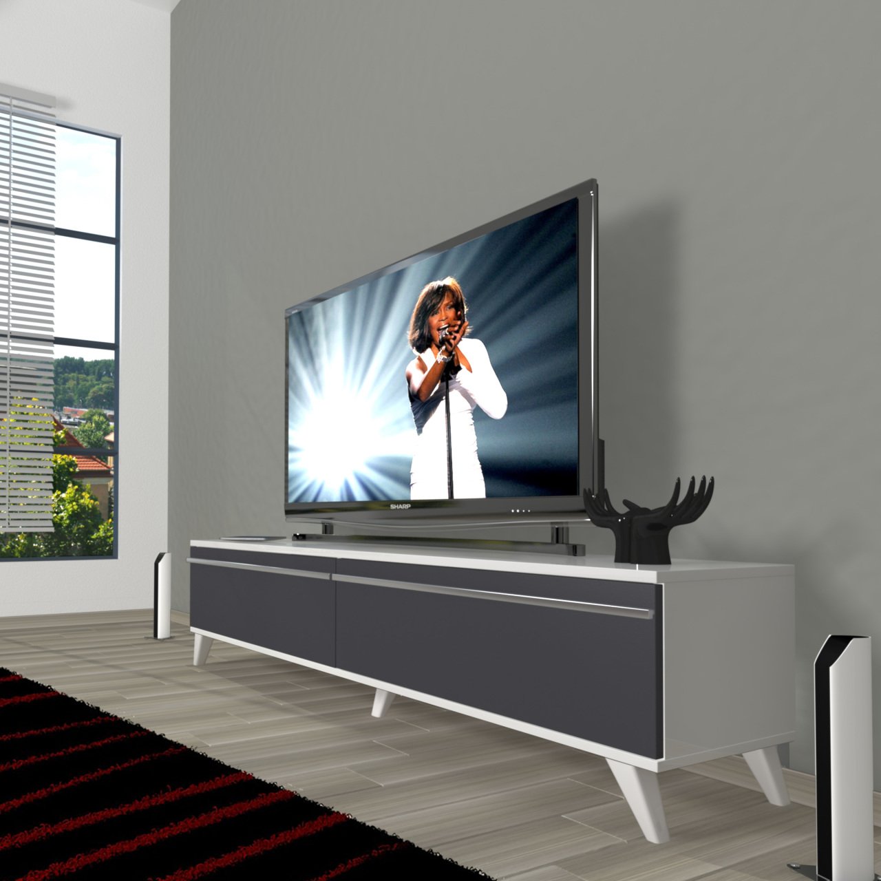 Decoraktiv Eko 140T Mdf Retro Tv Ünitesi Tv Sehpası Beyaz - Antrasit