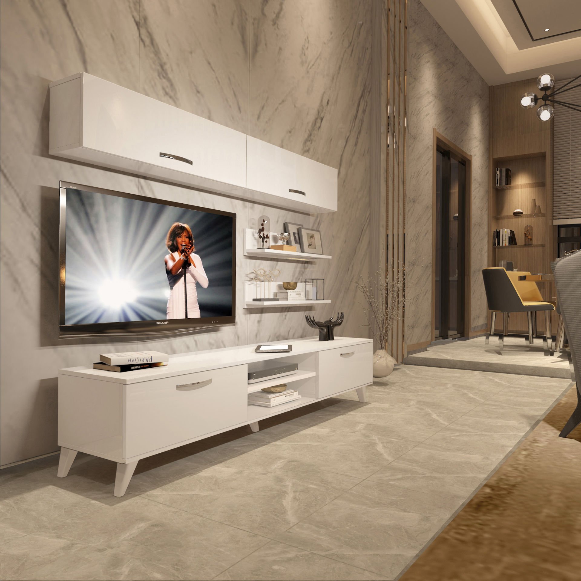 Decoraktiv Eko 5 Mdf Dvd Retro Tv Ünitesi Tv Sehpası Parlak Beyaz