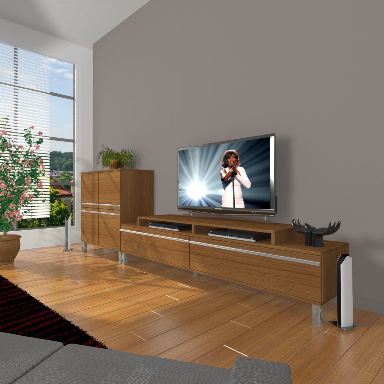 Decoraktiv Ekoflex On Mdf Krom Ayaklı Tv Ünitesi Tv Sehpası Ceviz