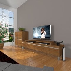 Decoraktiv Ekoflex On Mdf Krom Ayaklı Tv Ünitesi Tv Sehpası Ceviz