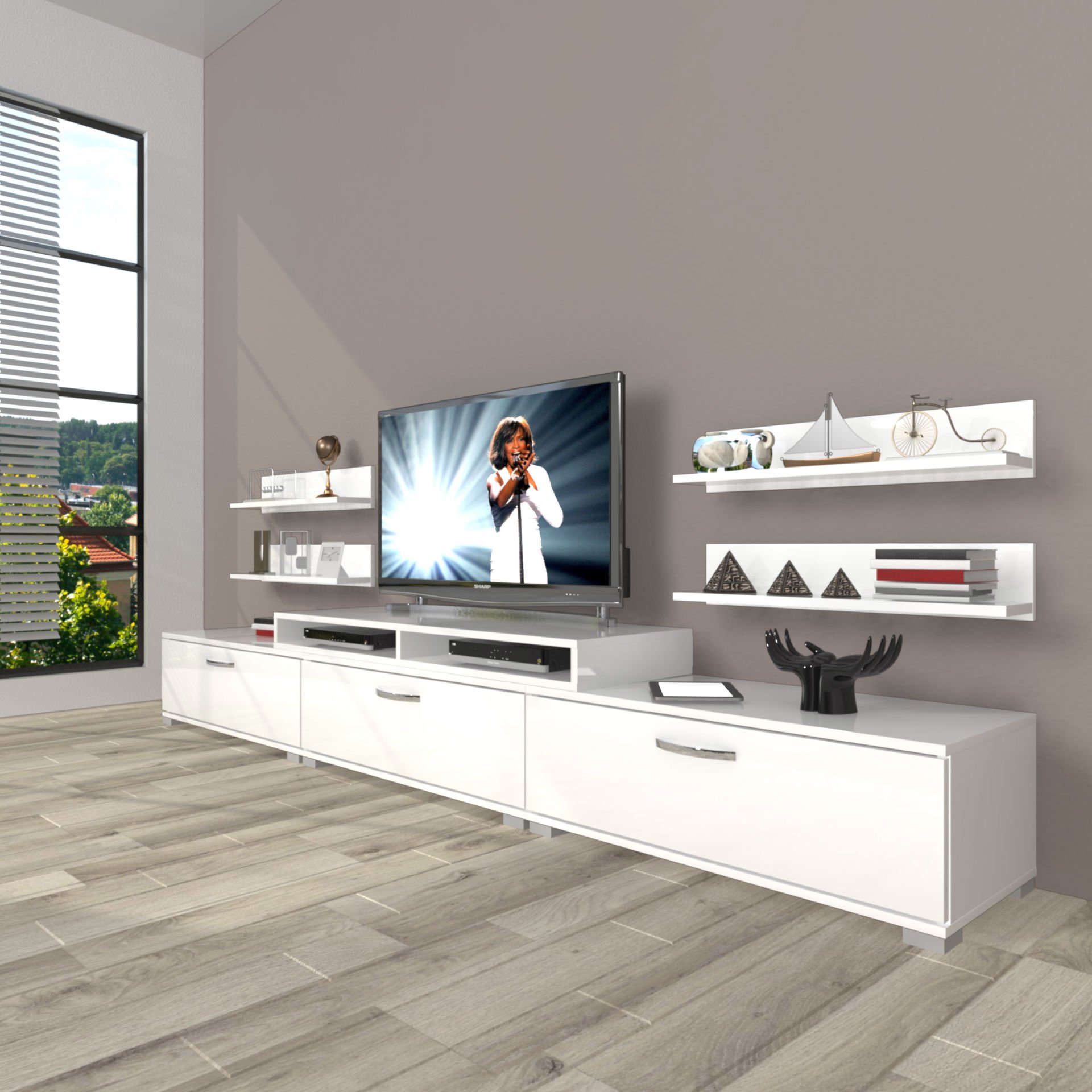 Decoraktiv Ekoflex 270r Slm Tv Ünitesi Tv Sehpası Parlak Beyaz