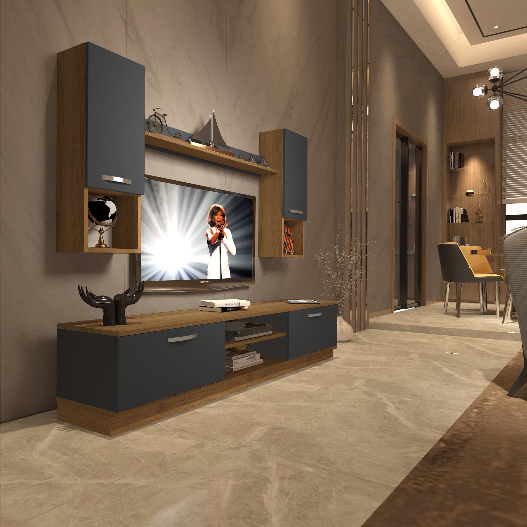 Decoraktiv Eko 5DAB Mdf Dvd Tv Ünitesi Tv Sehpası Pera - Antrasit