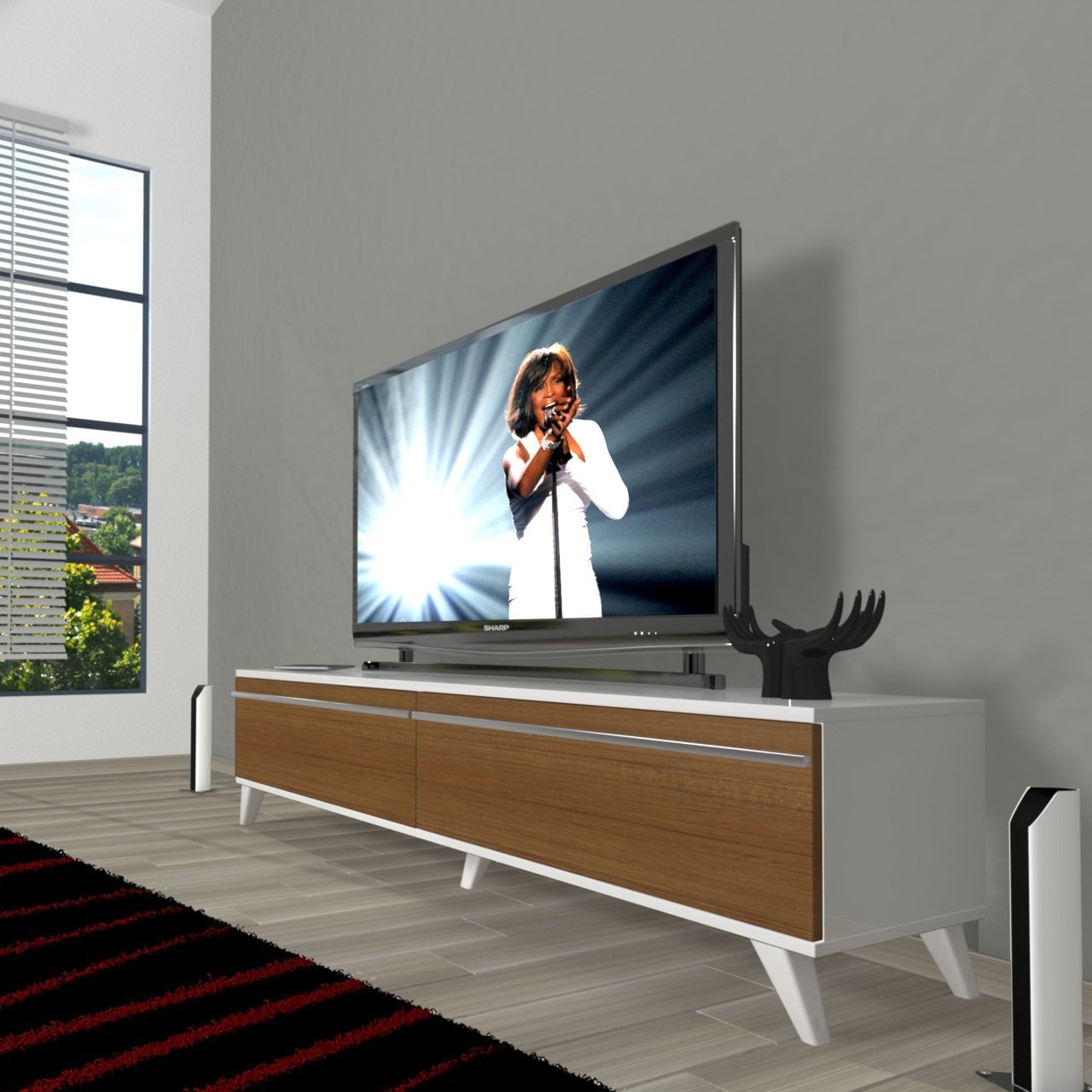 Decoraktiv Eko 140T Mdf Retro Tv Ünitesi Tv Sehpası Beyaz - Ceviz
