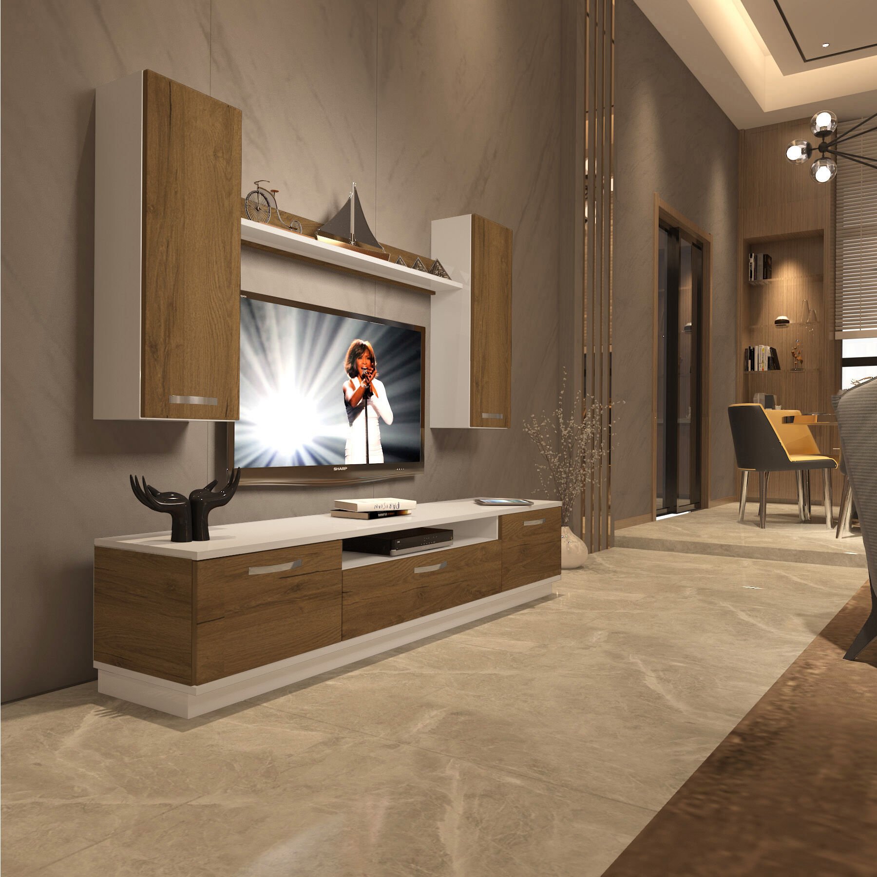 Decoraktiv Trio 5D Mdf Tv Ünitesi Tv Sehpası Beyaz - Pera