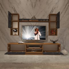Decoraktiv Eko 5DAB Mdf Dvd Tv Ünitesi Tv Sehpası Ceviz - Siyah Mermer