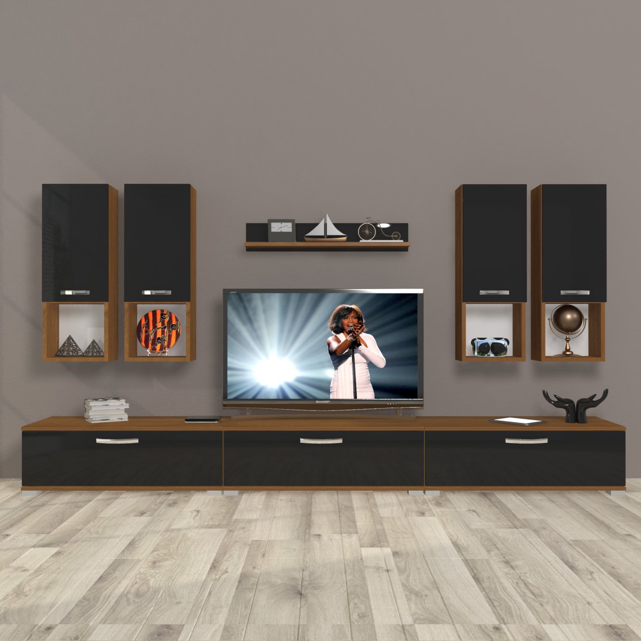 Decoraktiv Eko 8DA Slm Tv Ünitesi Tv Sehpası Ceviz - Siyah