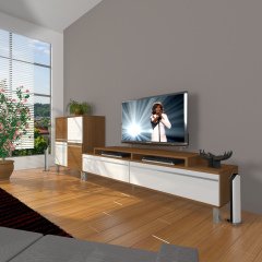 Decoraktiv Ekoflex On Mdf Krom Ayaklı Tv Ünitesi Tv Sehpası Ceviz - Beyaz
