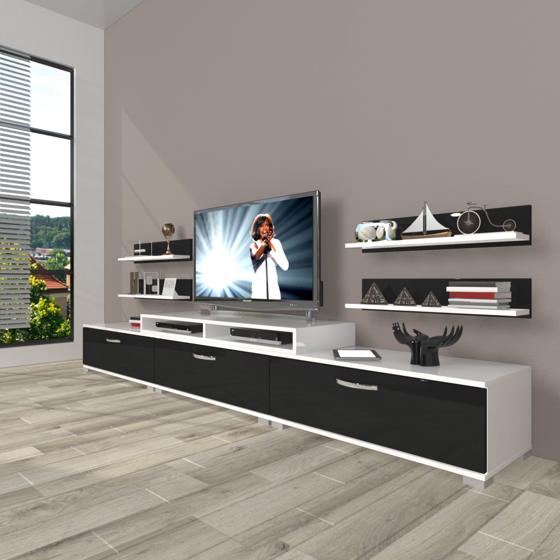 Decoraktiv Ekoflex 270r Slm Tv Ünitesi Tv Sehpası Beyaz - Siyah