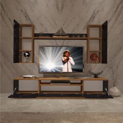 Decoraktiv Trio 5D Mdf Tv Ünitesi Tv Sehpası Ceviz - Siyah Mermer