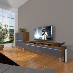 Decoraktiv Ekoflex On Mdf Krom Ayaklı Tv Ünitesi Tv Sehpası Ceviz - Antrasit