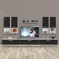 Decoraktiv Eko 8DA Slm Krom Ayaklı Tv Ünitesi Tv Sehpası Beyaz - Siyah