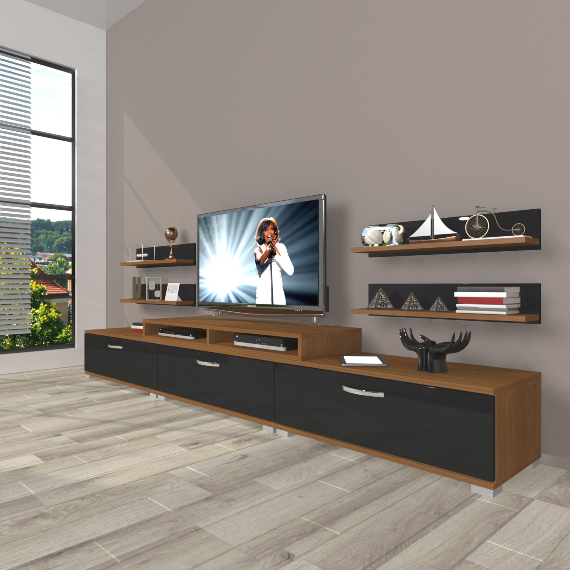 Decoraktiv Ekoflex 270r Slm Tv Ünitesi Tv Sehpası Ceviz - Siyah