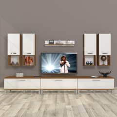 Decoraktiv Eko 8DA Slm Krom Ayaklı Tv Ünitesi Tv Sehpası Ceviz - Beyaz