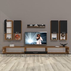 Decoraktiv Eko 8DA Slm Krom Ayaklı Tv Ünitesi Tv Sehpası Ceviz - Siyah
