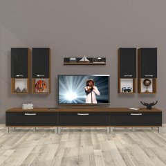 Decoraktiv Eko 8DA Slm Krom Ayaklı Tv Ünitesi Tv Sehpası Ceviz - Siyah