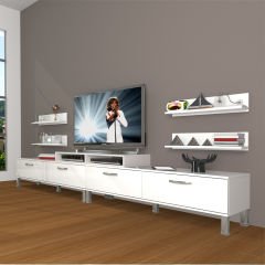 Decoraktiv Ekoflex 360R Slm Krom Ayaklı Tv Ünitesi Tv Sehpası Parlak Beyaz