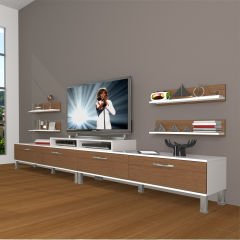 Decoraktiv Ekoflex 360R Slm Krom Ayaklı Tv Ünitesi Tv Sehpası Beyaz - Ceviz